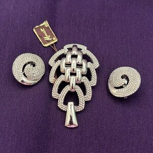 Vintage Monet Clip Earrings and Pin Set